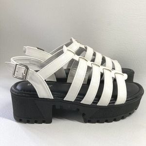 Dolls Kill White Platform Sandals Size 5.5 Strappy Black Lug Sole By NWOB